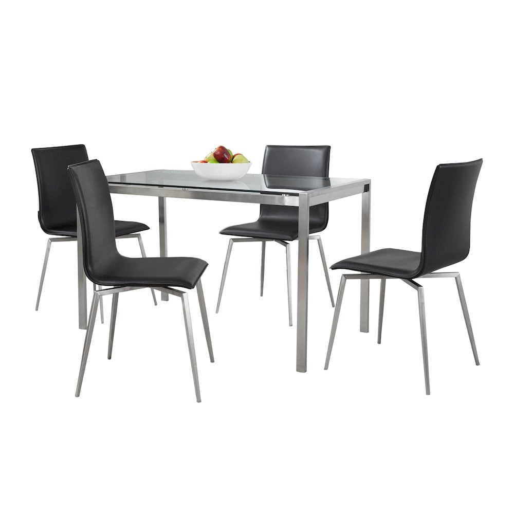 Black Glass and Faux Leather 5-Piece Dining Set