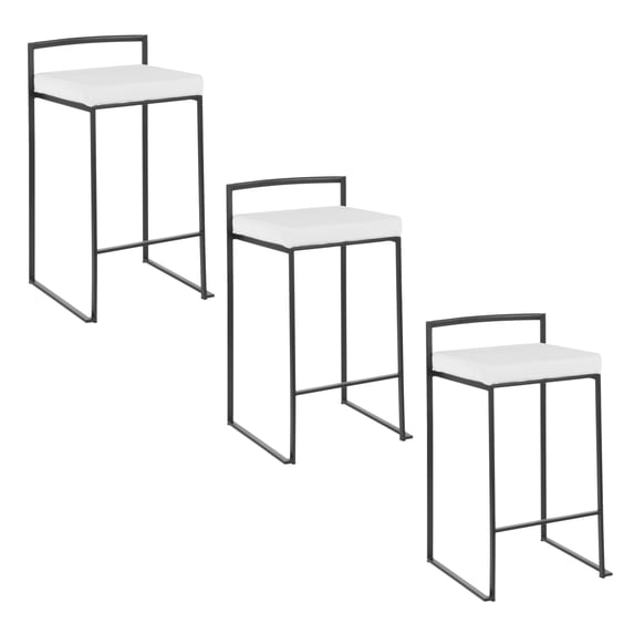 Fuji Stacker Counter Stools for Kitchen Counter in Black Metal, Counter Height Chairs, Bar Stools Set of 3, Counter Height Stools Set of 3, Bar Stools For Kitchen Island (White Velvet)
