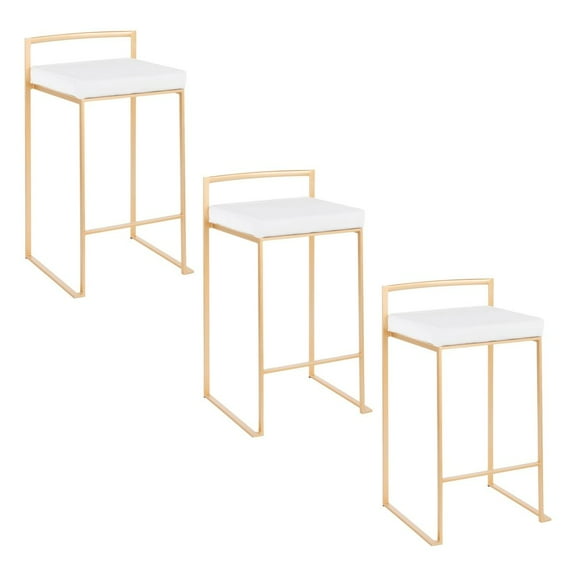 Fuji Stacker Counter Stools for Kitchen Counter in Gold Metal, Counter Height Chairs, Bar Stools Set of 2, Counter Height Chairs, Bar Stools For Kitchen Island (White Velvet)