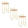 thumbnail image 1 of LumiSource Fuji Stacker 30" Fixed-Height Barstool - Set of 3 in Gold Steel, Camel PU color, 1 of 10