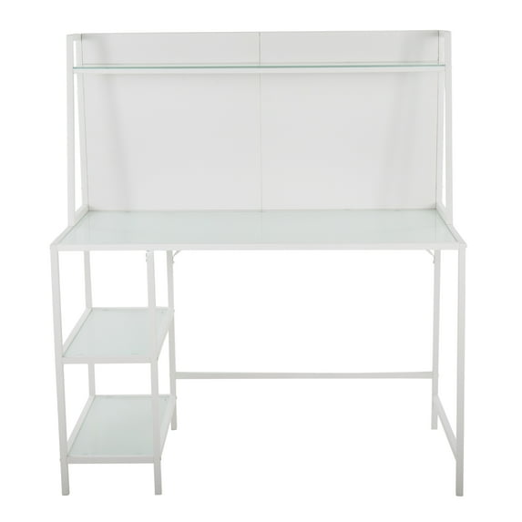 LumiSource Geo Tier White Desk - 47" Frosted Glass & Metal, Modern Home Office Table, Sleek Design, Durable, Contemporary Style, Ideal for Workspaces