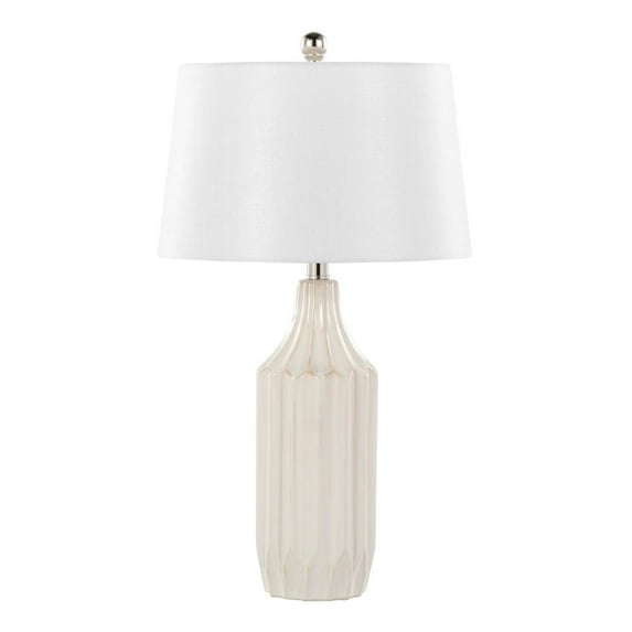 LumiSource Gloss Cream Ceramic Finish Body, White Shade Stella 23" Ceramic Table Lamp