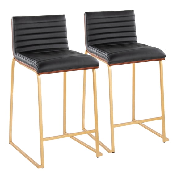 Mason Counter Stools for Kitchen Counter in Wood, Gold Metal, and Faux Leather, Counter Height Chairs, Bar Stools Set of 2, Counter Height Chairs, Bar Stools For Kitchen Island