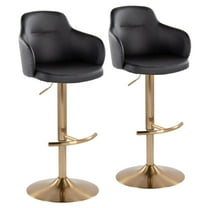 LumiSource Gold Metal, Black PU Boyne Adjustable Barstool - Set of 2