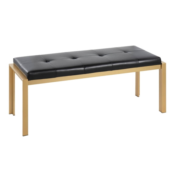 Lumisource Fuji Gold Metal And Black Faux Leather Bench BC-FUJI AUBK