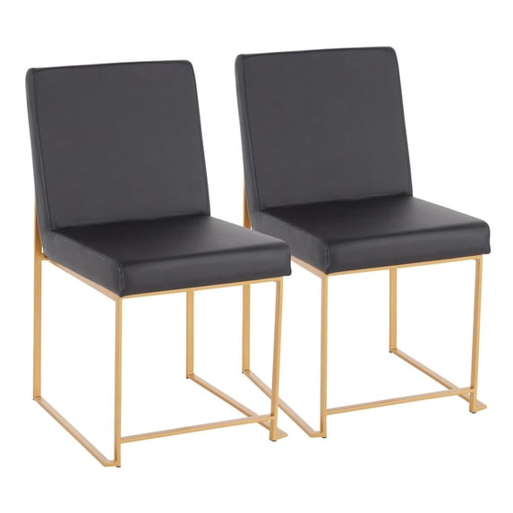 LumiSource Gold Metal, Black PU High Back Fuji Dining Chair - Set of 2