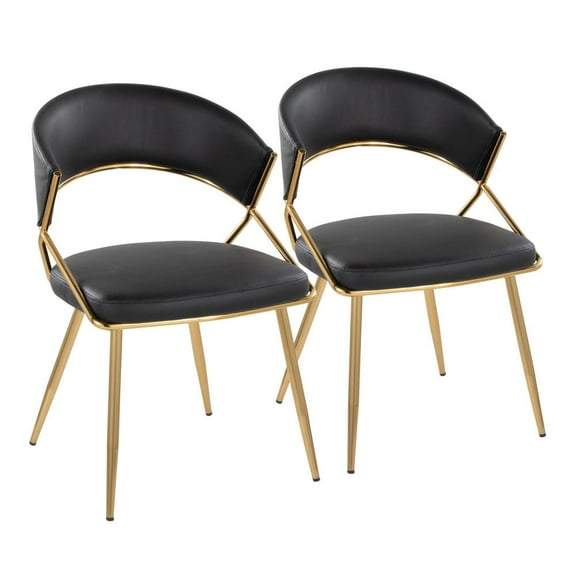 LumiSource Gold Metal, Black PU Jie Dining Chair - Set of 2