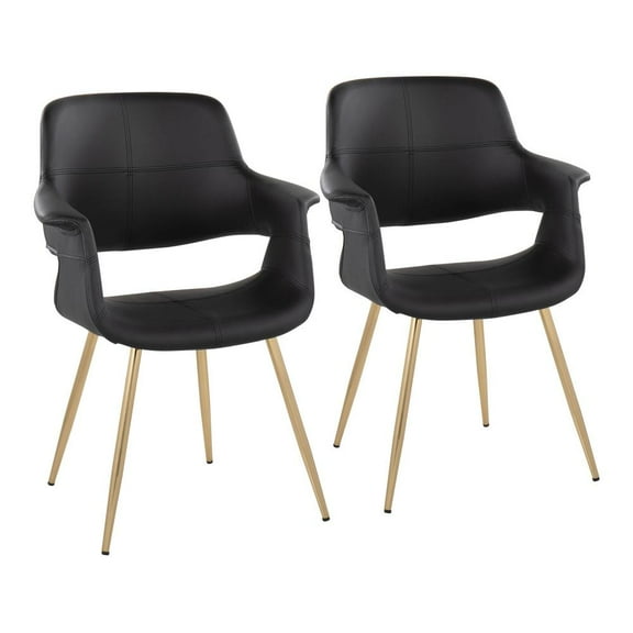 LumiSource Gold Metal, Black PU Vintage Flair Chair - Set of 2