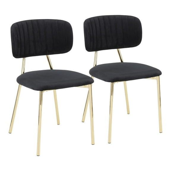 LumiSource Gold Metal, Black Velvet Bouton Chair - Set of 2