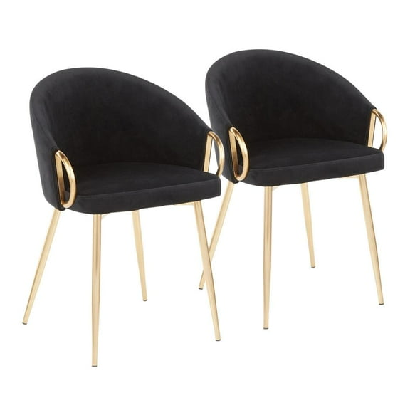 LumiSource Gold Metal, Black Velvet Claire Chair - Set of 2