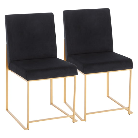 High Back Fuji Contemporary Dining Chair in Gold and Black Velvet by LumiSource - Set of 2