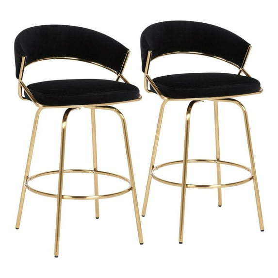 Jie Counter Stools for Kitchen Counter, Counter Height Chairs, Bar Stools Set of 2, Counter Height Chairs, Bar Stools for Kitchen Island, Black and Gold Bar Stool