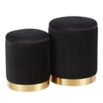 thumbnail image 1 of Marla Contemporary Nesting Pleated Ottoman Set in Gold Metal and Black Velvet by LumiSource, 1 of 5