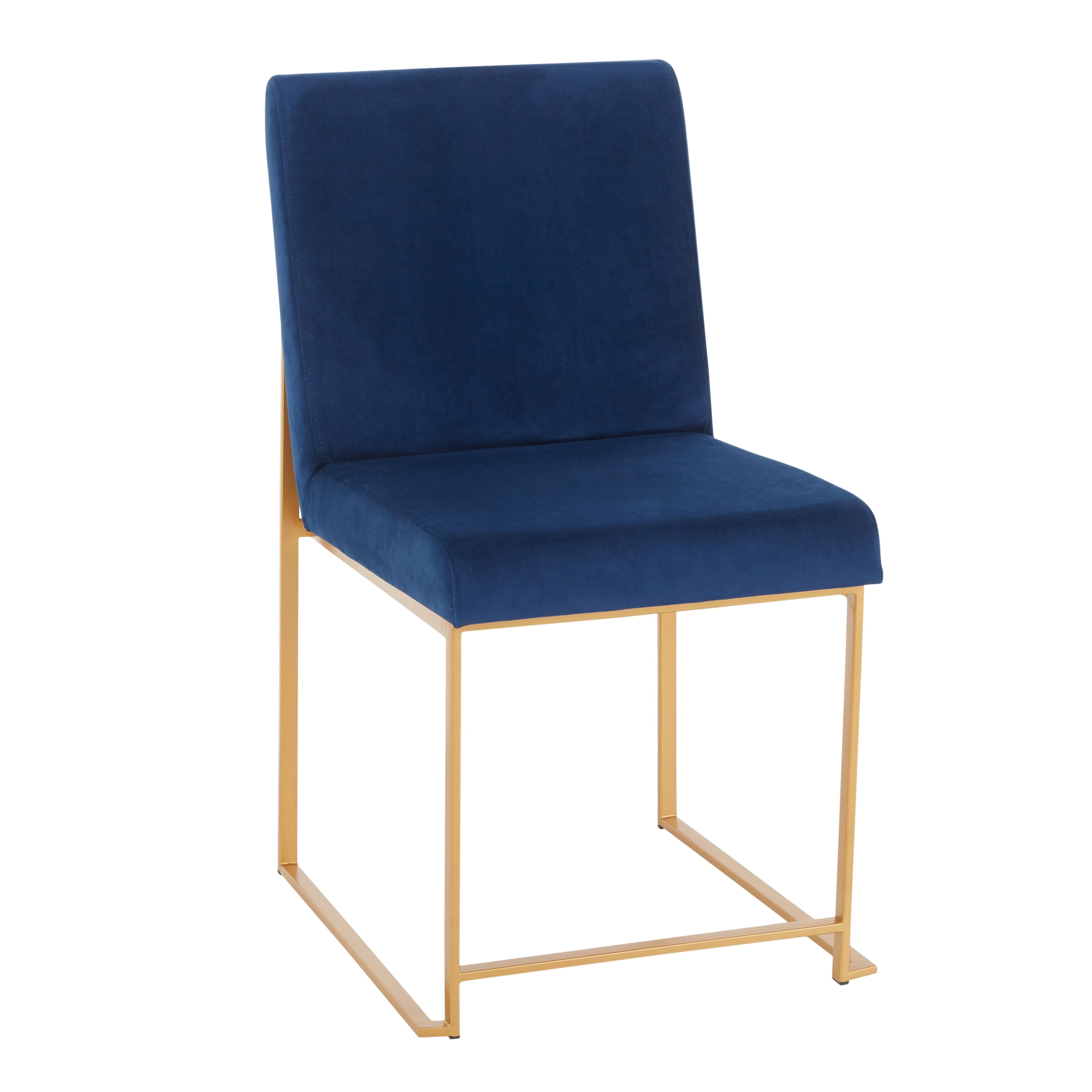 Fuji Luxe Blue Velvet Gold Metal High Back Side Chair