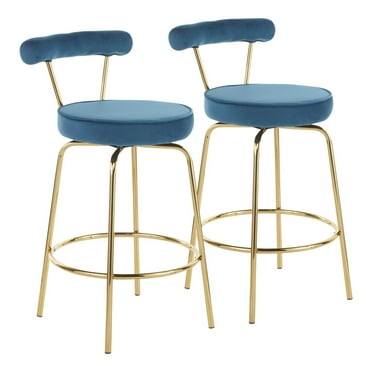 LumiSource Gold Metal, Blue Velvet Rhonda Counter Stool - Set of 2