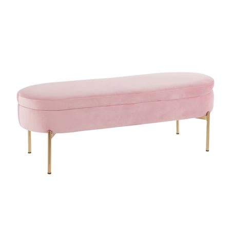 Chloe Contemporary/Glam Storage Bench in Gold Metal and Blush Pink Velvet by LumiSource