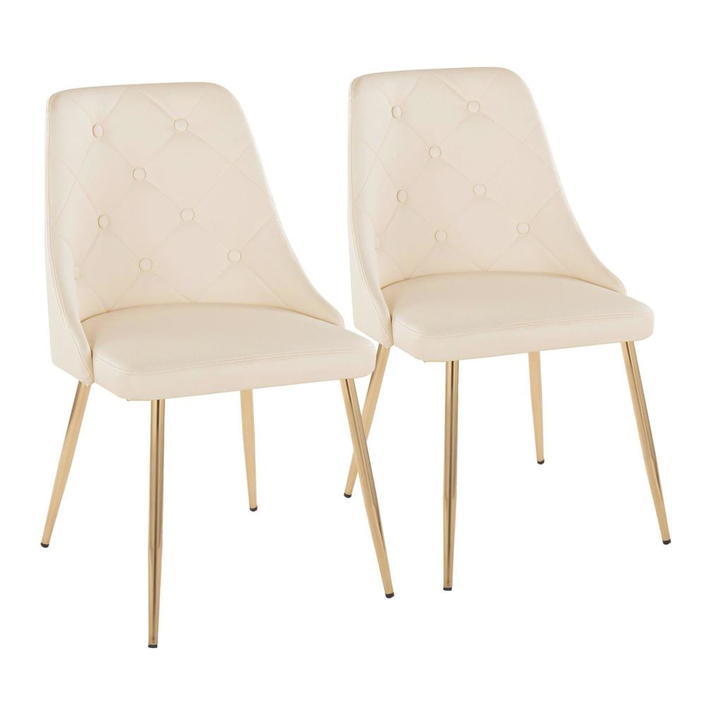 Cream Faux Leather Upholstered Side Chair with Gold Metal Legs
