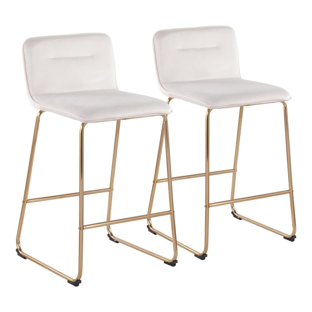 Beyonce 26" Gold Metal and Cream Velvet Modern Counter Stool Set