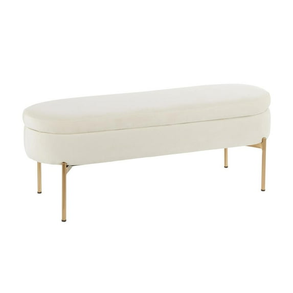 Chloe Contemporary/Glam Storage Bench in Gold Metal and Cream Velvet by LumiSource