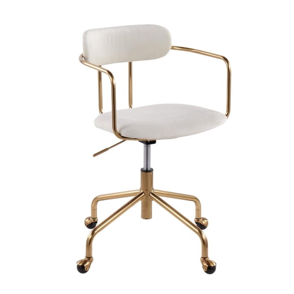 LumiSource Gold Metal, Cream Velvet Demi Office Chair