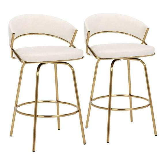 LumiSource Gold Metal, Cream Velvet Jie Fixed-height Counter Stool - Set of 2
