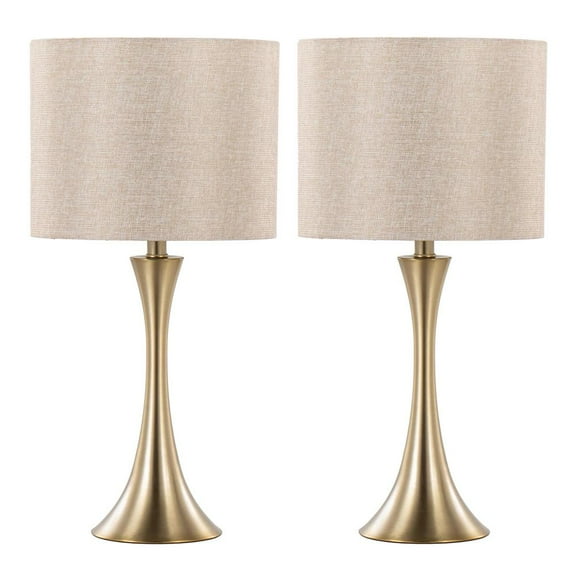 LumiSource Gold Metal, Golden Metallic Linen Lenuxe 24" Metal Table Lamp - Set of 2