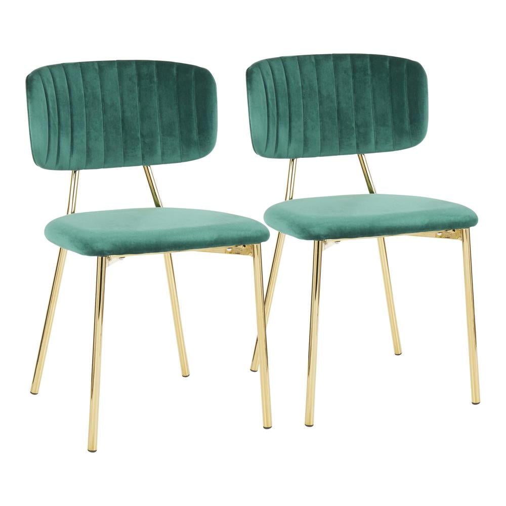 Green Velvet and Gold Metal High Back Side Chairs - Set of 2