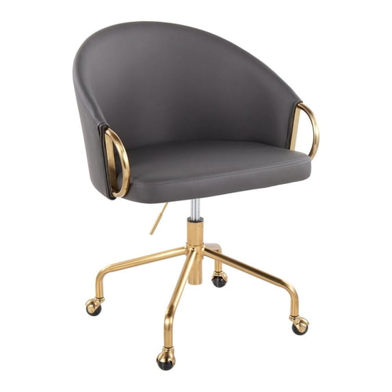 LumiSource Gold Metal, Grey PU Claire Task Chair