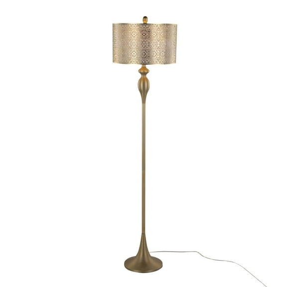 LumiSource Gold Metal, Off-White Linen Ashland 63" Metal Floor Lamp