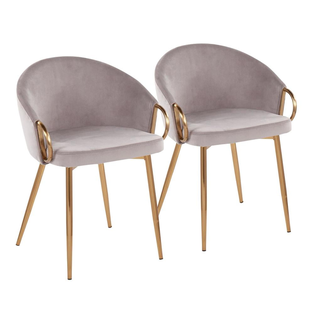 Claire Silver Velvet and Gold Metal Low Back Side Chair Set