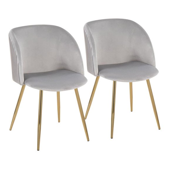 LumiSource Gold Metal, Silver Velvet Fran Pleated Chair - Set of 2