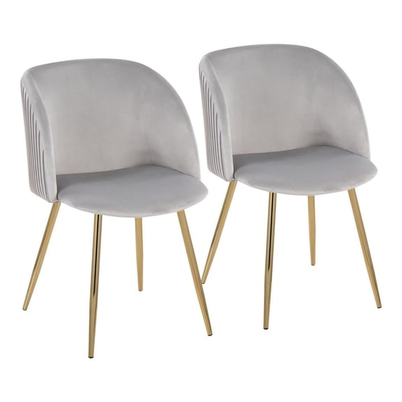 LumiSource Gold Metal, Silver Velvet Fran Pleated Chair - Set of 2