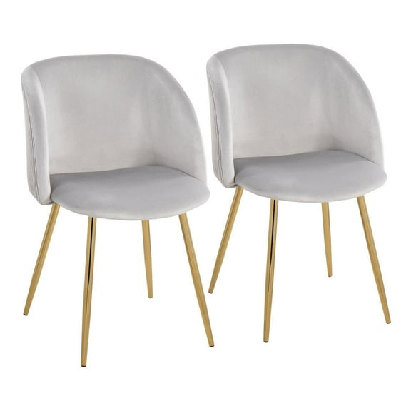 LumiSource Gold Metal, Silver Velvet Fran Pleated Waves Chair - Set of 2