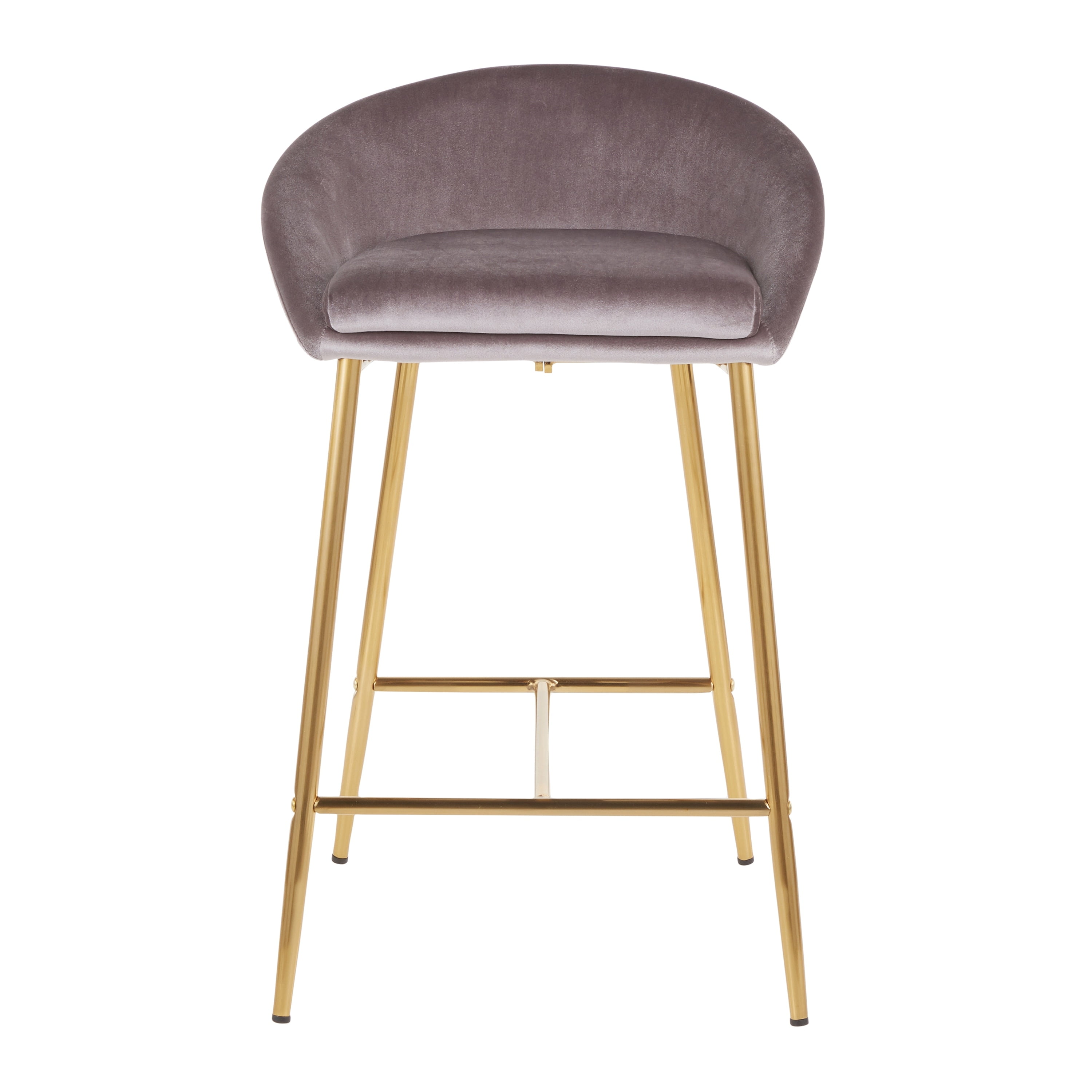 Set of 2 Glam Matisse 26" Silver Velvet Counter Stools with Gold Frame