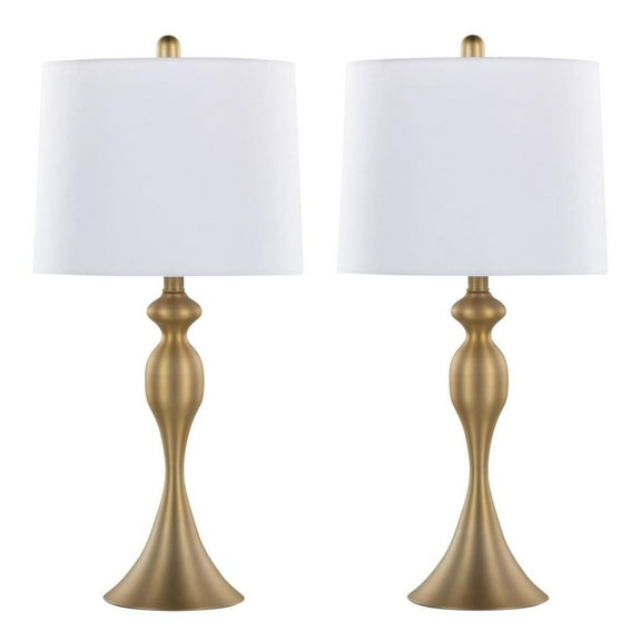 LumiSource Gold Metal, White Linen Ashland 27" Metal Table Lamp - Set of 2