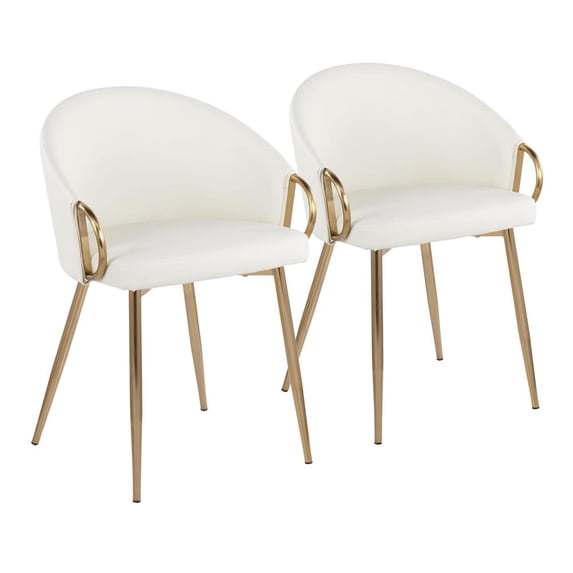 LumiSource Gold Metal, White PU Claire Chair - Set of 2