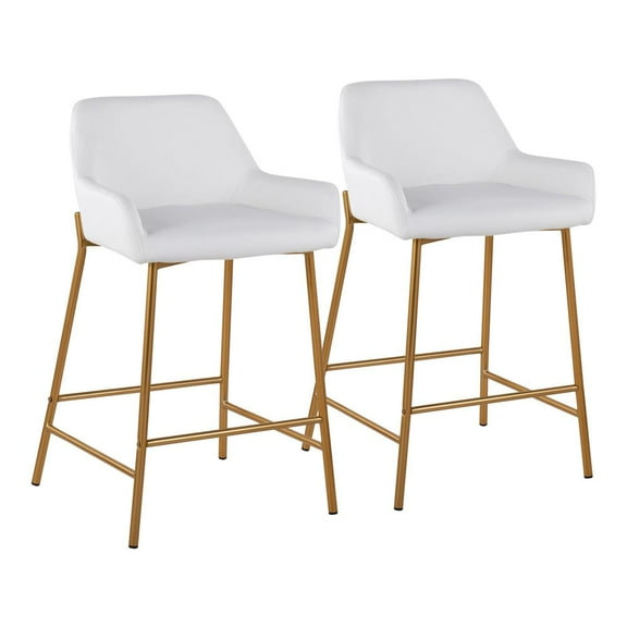 Lumisource Daniella Contemporary/Glam Fixed-Height Counter Stool in Gold Metal and White Faux Leather - Set of 2