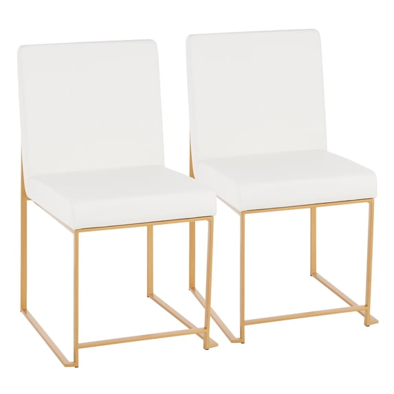 High Back Fuji Contemporary Dining Chair in Gold and White Faux Leather by LumiSource - Set of 2