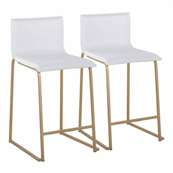 LumiSource Gold Metal, White PU Mara Counter Stool - Set of 2