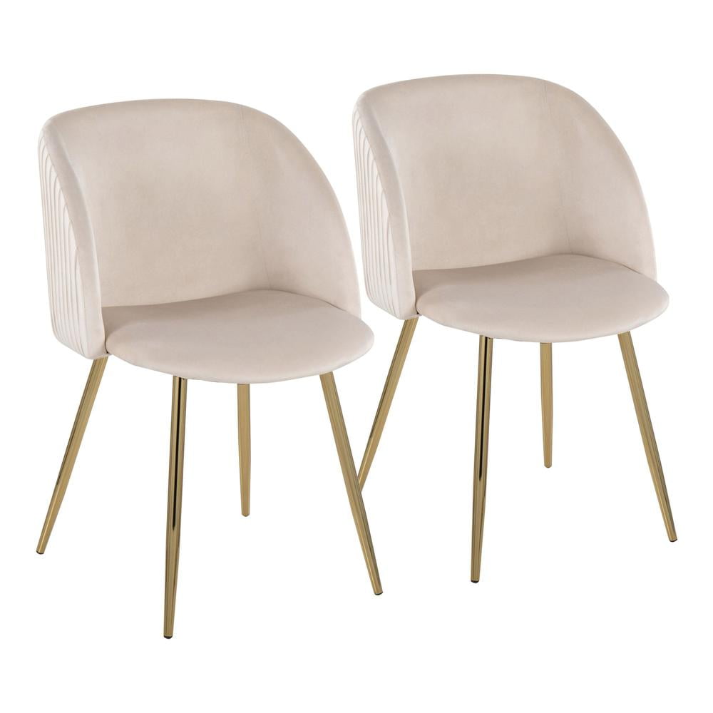 Set of 2 White Velvet Upholstered Dining Chairs with Metal Legs