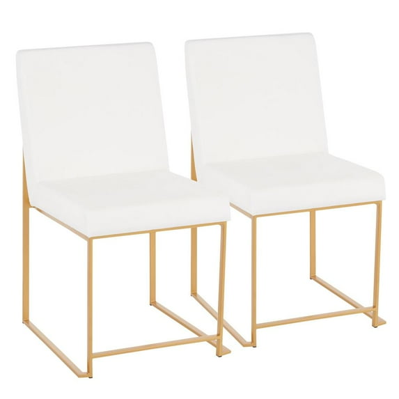 LumiSource Gold Metal, White Velvet High Back Fuji Dining Chair - Set of 2