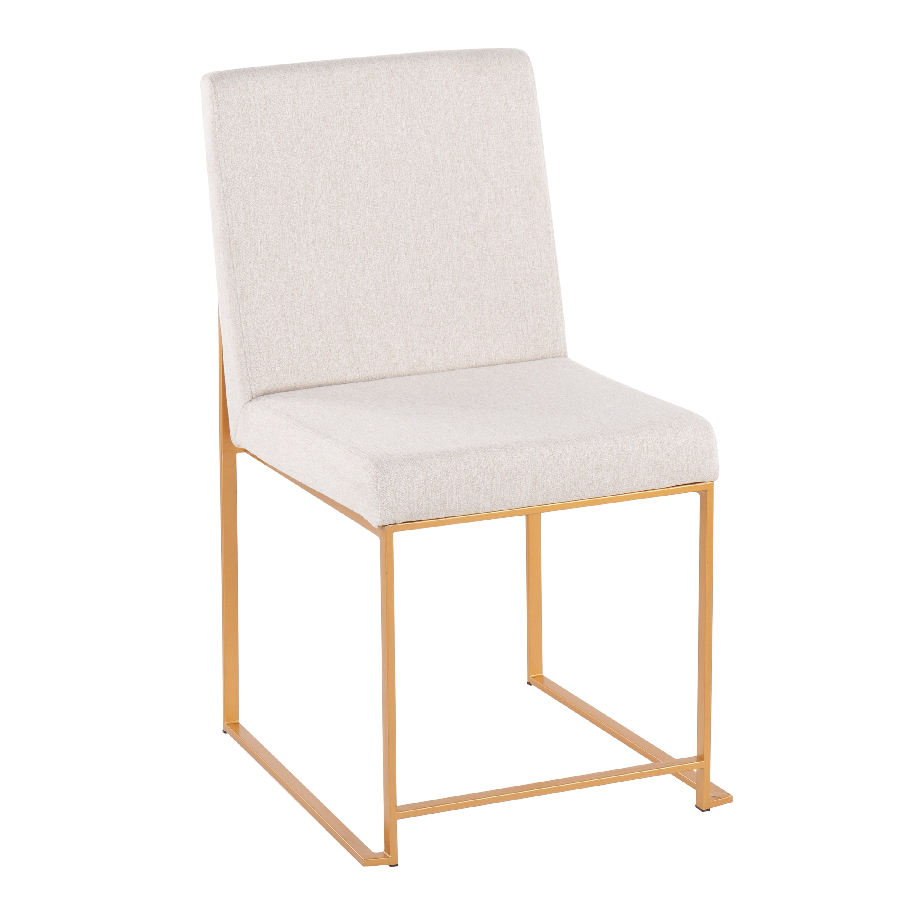 Set of 2 Beige Upholstered Dining Chairs with Gold Metal Frame