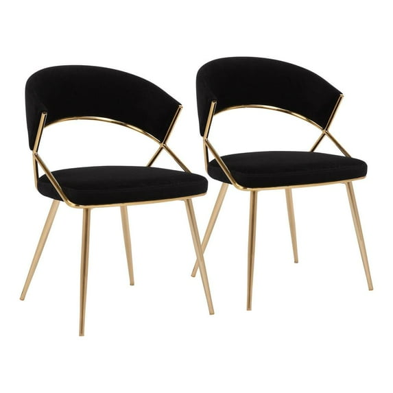 LumiSource Gold Steel, Black Velvet Jie Dining Chair - Set of 2