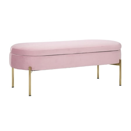 Lumisource Chloe Contemporary/Glam Storage Bench in Gold Metal and Blush Pink Velvet