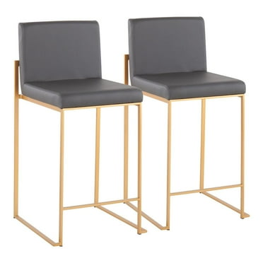 LumiSource Gold Steel, Grey PU Fuji High Back Counter Stool - Set of 2