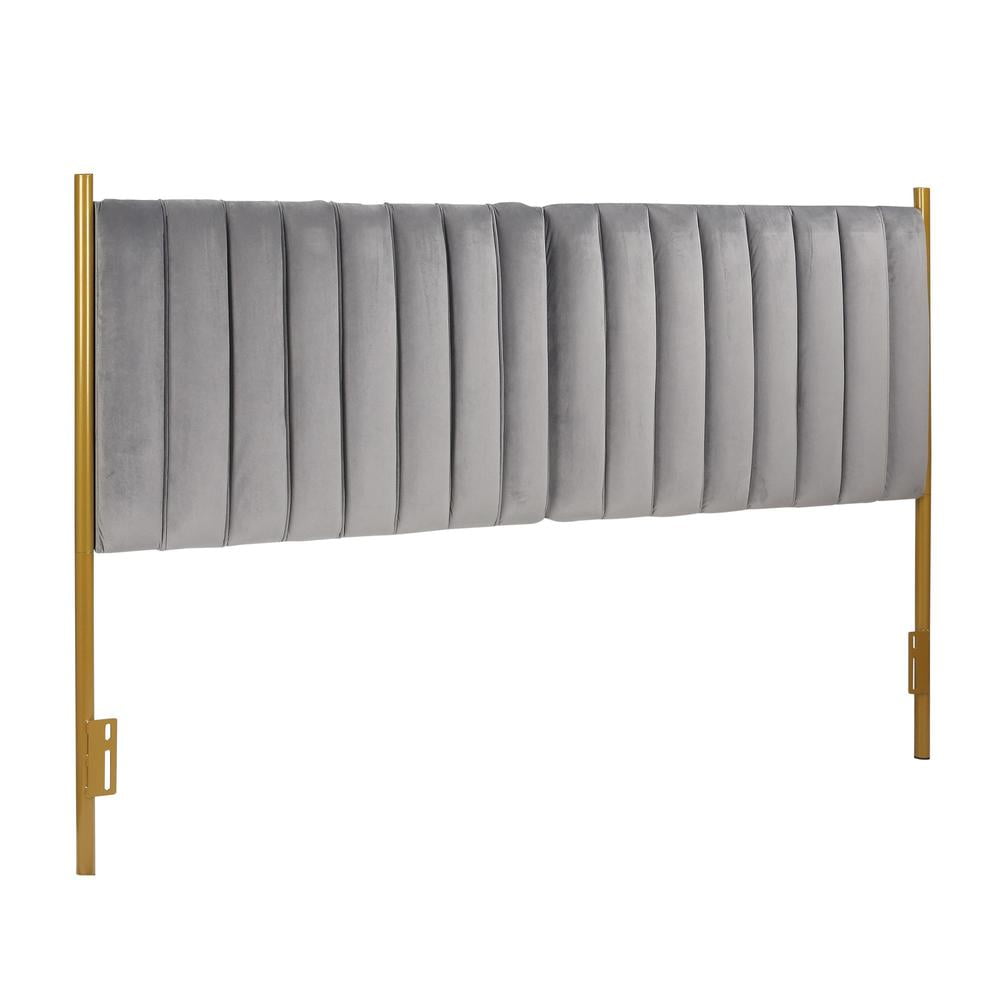 King Gray Velvet Tufted Headboard with Gold Frame