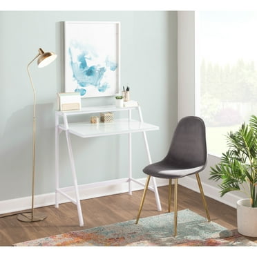LumiSource Gold Steel, Grey Velvet Pebble Chair - Set of 2