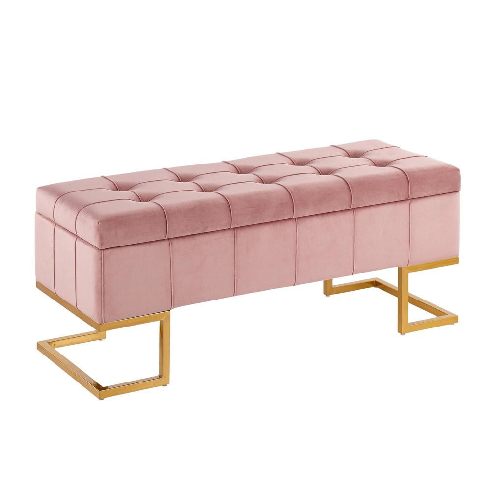 Midas Pink Velvet and Gold Steel Storage Bench