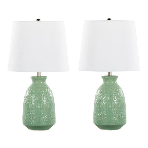 LumiSource Green Claudia 20" Ceramic Accent Lamp - Set of 2