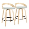 thumbnail image 1 of Grotto 26" Mid-Century Modern Fixed-Height Counter Stool with Swivel in Natural Wood and Green Fabric with Round Black Metal Footrest by LumiSource - Set of 2, 1 of 4